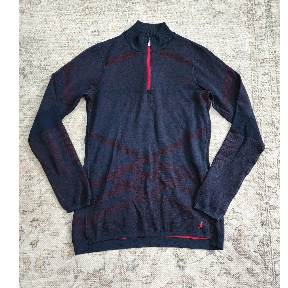 Smartwool Womens Intraknit 200 Wool Sweater 1/4 Zip Base Layer Blue Red L